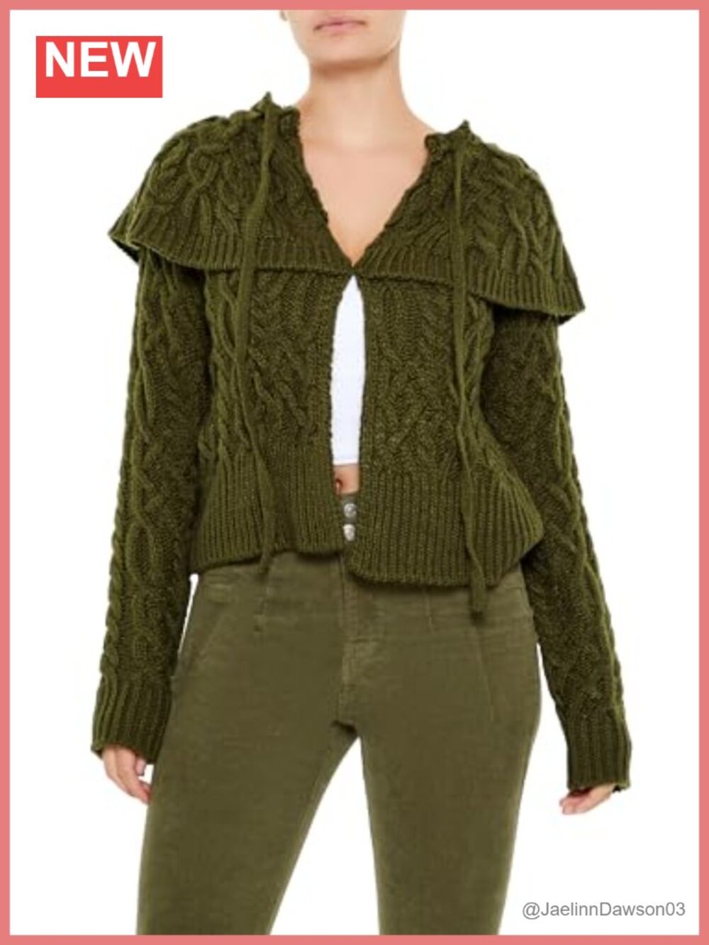Foldover Cardigan Sweater Cable Knit Cowl Neck Long Sleeve